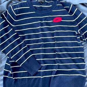 Navy blue with white stripes and kiss accent on left chest